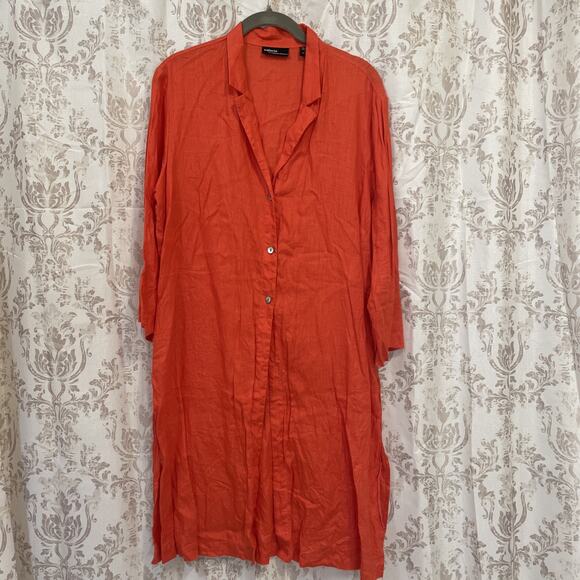 Valerie Stevens - 100% Linen - Orange 3 Button Cover Up - Beach, Resort wear - L - Picture 1 of 12